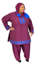 Load image into Gallery viewer, 3-PC Outfit Style 4 - Crepe Maroon with Blue embroidery

