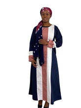 Load image into Gallery viewer, Navy Long Dress with Mauve and White Stripe
