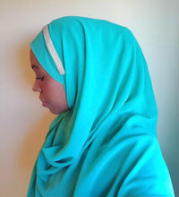Load image into Gallery viewer, One piece hijab with a single band of silver stone embroidery
