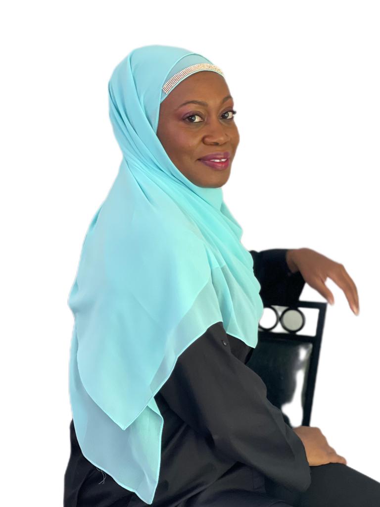 One piece hijab with a single band of silver stone