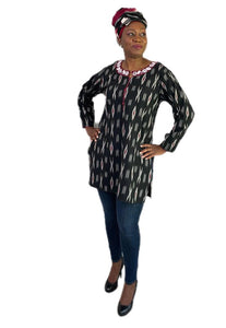 Ikat Top Style 12- Black and Burgandy