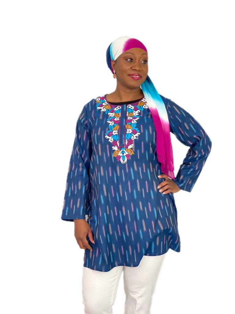 Ikat Top Style 2 - Blue with embroidery