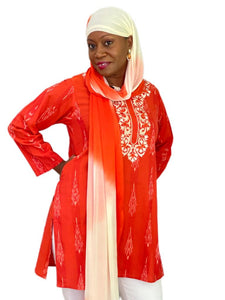 Ikat Top Style 3 - Orange with embroidery