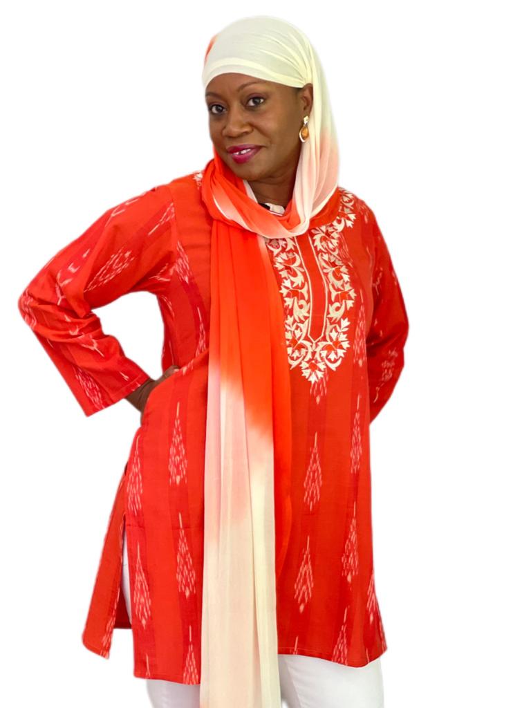 Ikat Top Style 3 - Orange with embroidery