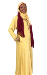 Long Dress Gold with Maroon Embroidery