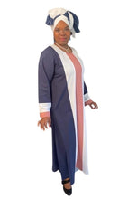 Load image into Gallery viewer, Navy Long Dress with Mauve and White Stripe
