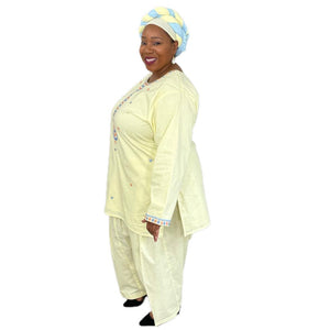 3-PC Outfit Style 5 - Embroidered Light yellow cotton Outfit
