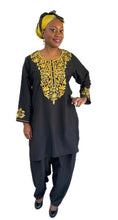 Load image into Gallery viewer, 3-PC Outfit Style 3 - Crepe Outfits Black with Gold  embroidery
