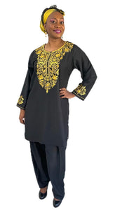 3-PC Outfit Style 3 - Crepe Outfits Black with Gold  embroidery