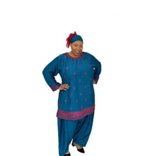 Load image into Gallery viewer, 3-PC Outfit Style 1 - Silk Blue with magenta embroidery
